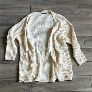 Cream Open-Front Knit Cardigan Sweater